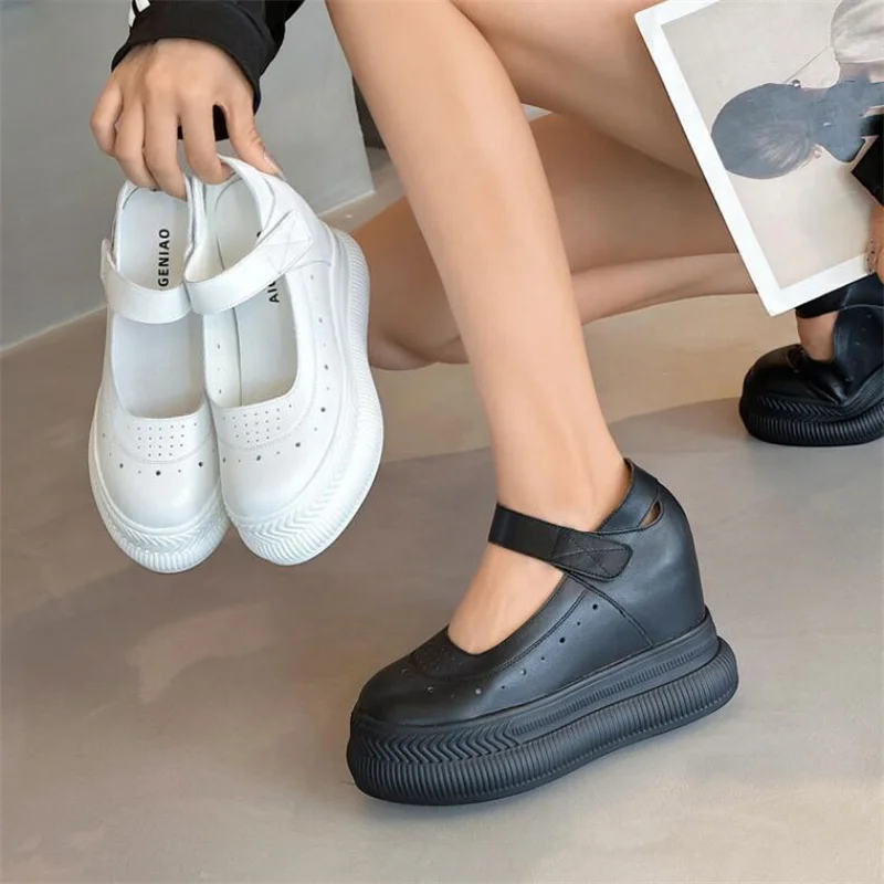 10cm New Air Mesh Thick Heels Ankle Booties Summer Hollow Women Boots Lace Breathable Motorcycle Platform Wedge Lady Shoes