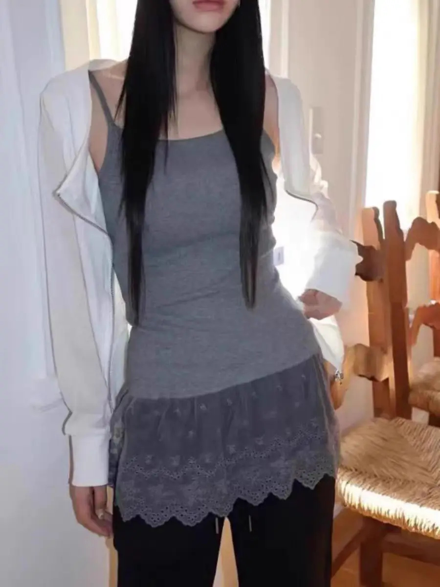 اليابانية سترة أنيقة تحمل شعار لعبة البيسبول خليط الدانتيل بروتيل أكمام خمر Fairycore الرسن القمم Y2k الملابس تانك القمم الدبابات كاميس