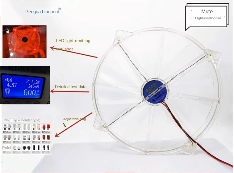 silencioso pengda blueprint circular led luminous cooling fan transparente 5v 200x20 mm novo 2023 01