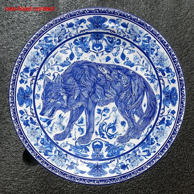 1pc Wolf Ceramic Wall Plate - Vintage Round 8-Inch Ceramic Wall Art with Jewelry Display Tray, Non-Food Contact Decorative