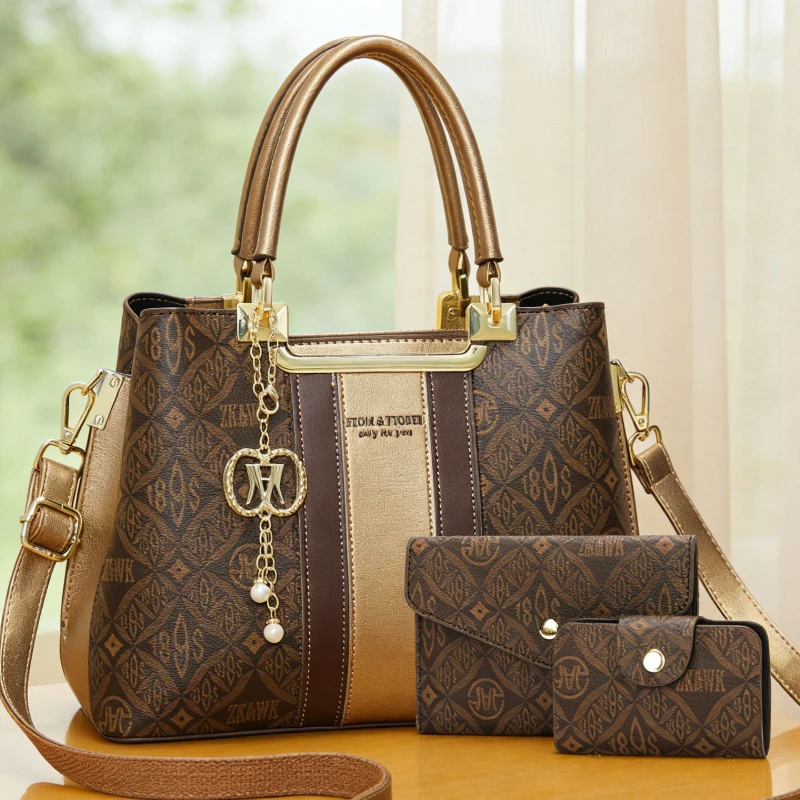 3-piece Set of Light Luxury Premium Women's Handbags, Large-capacity Ladies Bags Made of High-quality Printed Fabric
