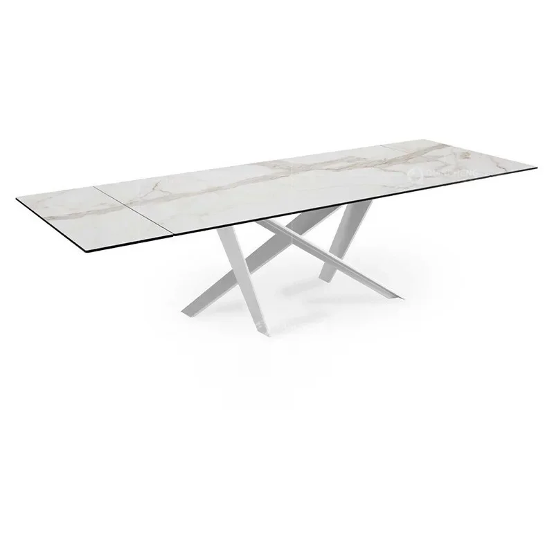 

Italian glass dining table household retractable modern dining table and chairs