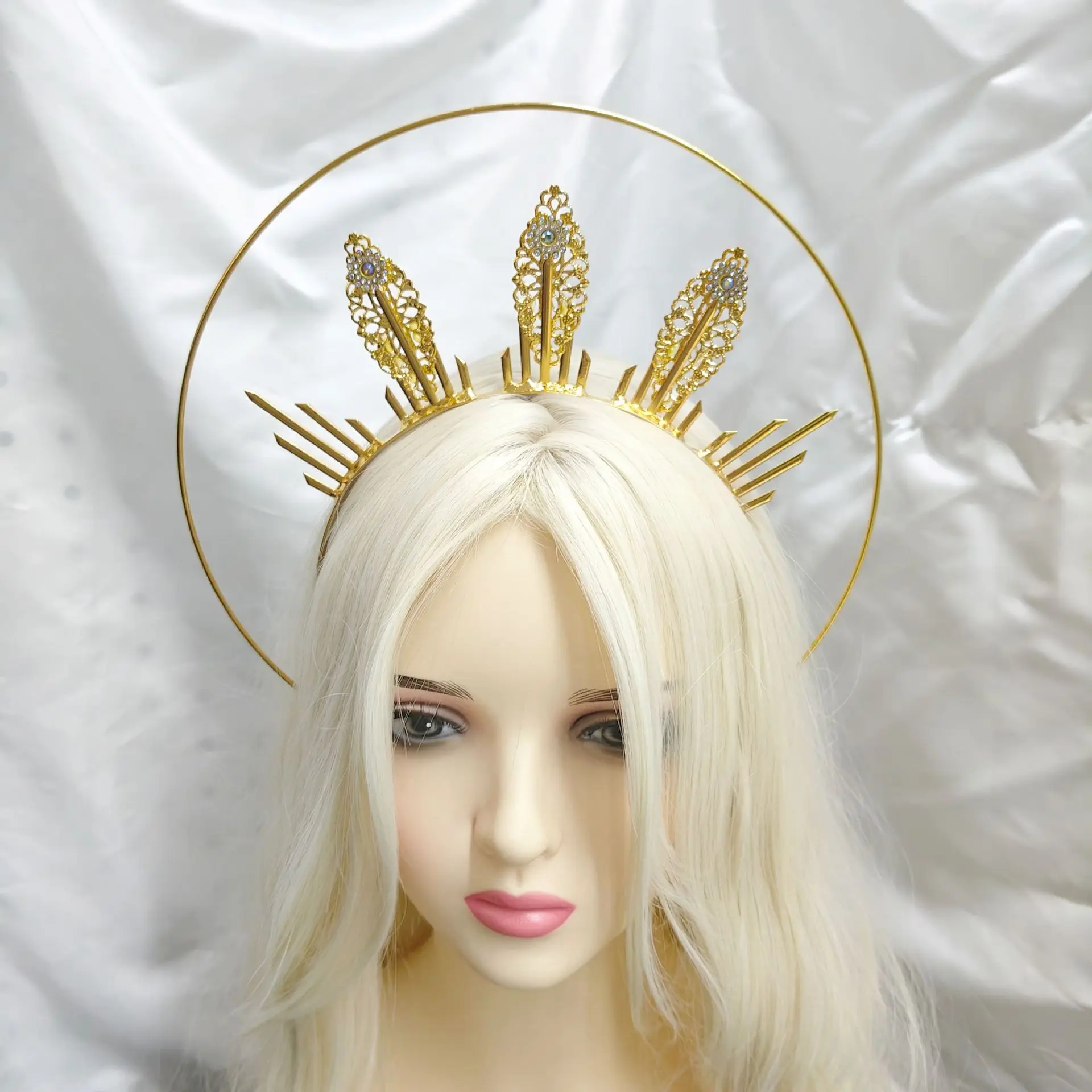 

Virgin Halo Headband Golden Headdress Fashion Show Headband Metal Performance Dance Props