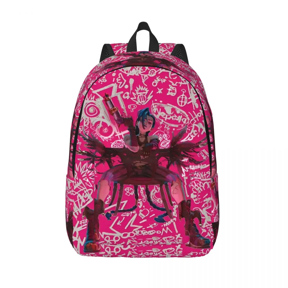 Arcane Jinx-Sac à Dos Rose avec Couverture de Livre d'Art pour Homme et Femme, Idéal pour Lycée, Randonnée, Voyage, Jour, Ordinateur Portable, dehors