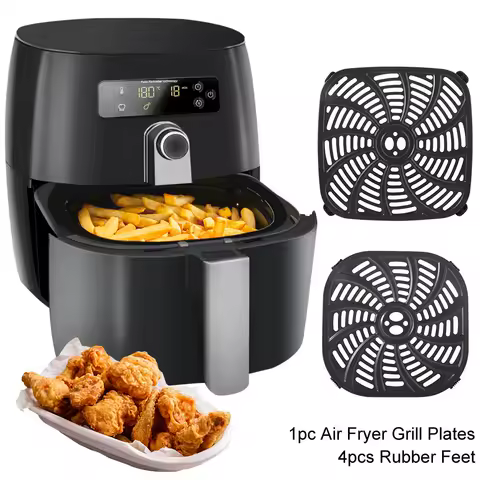 Easy To Clean Square Air Fryer Grill Pan Non-Stick Black Air Fryer Mat No BPA Coating Crisper Basket Kitchen