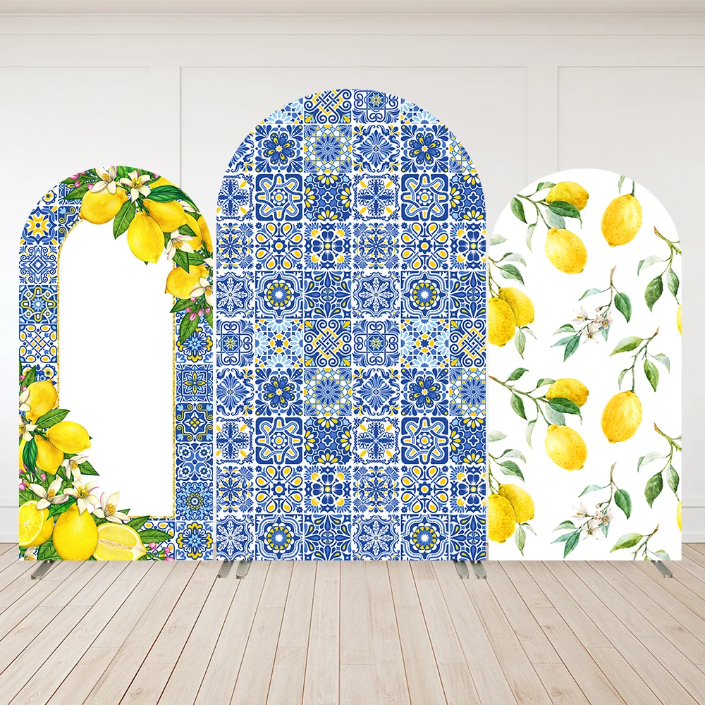 

Customize Morocco Portuguese Tiles Lemon theme Baby Shower Arch Cover Backdrop Girls Birthday Party Supplies Banner Doubleside