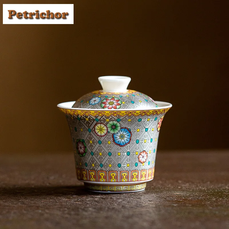 

120ml Handmade Cloisonn É Enamel Colored Gaiwan Handmade Tea Tureen Tea Bowl With Lid Kit Tea Maker Cover Bowl Cafes Craft Gift