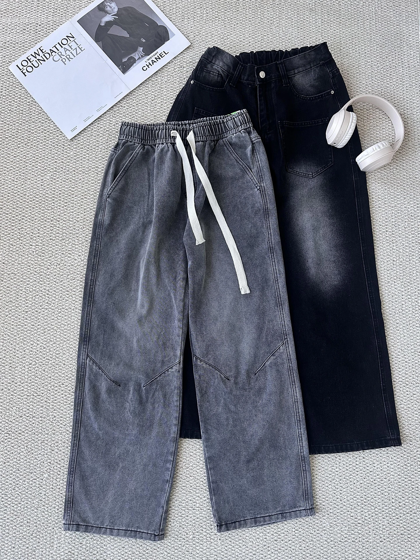 

Retro Waed Men's Denim Jeans Knife Straight Casual Slimming Autumn High Street Faion Brand Leisure Flared Pants