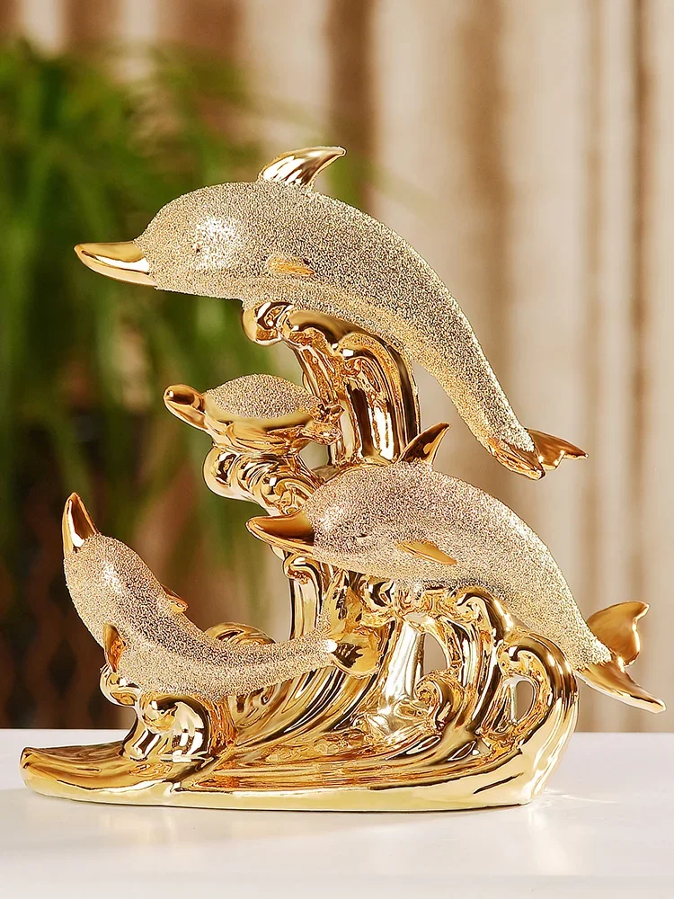 Home And Decoration  European Wedding Decorated Crafts Room Handicraft Ceramic Gold Dolphins Decorations