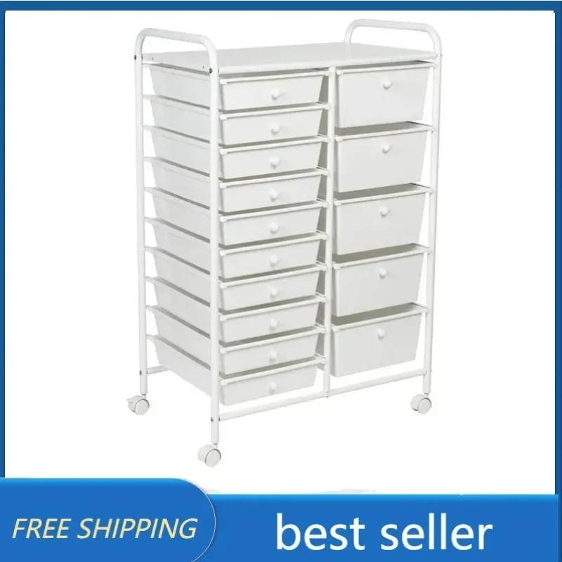 

15-Drawer Metal Rolling Storage Cart, White