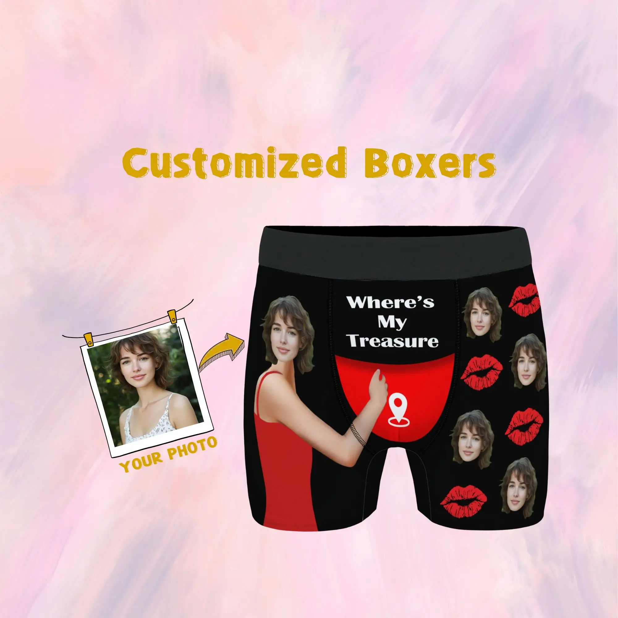 

Custom Photo Underwear for Men Personalized Face Treasure Swap Design Breathable Novelty Gift for Him Funny Anniversary Present