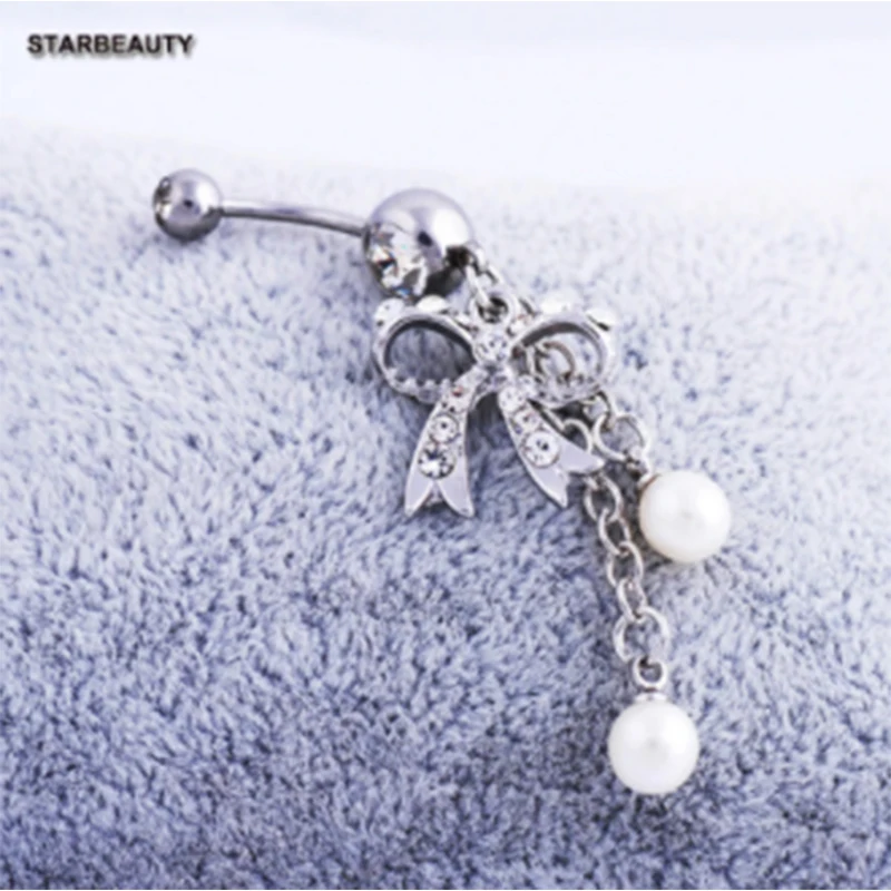 1PC Pearl Kawaii Bowknot Navel Belly Button Ring Bar Rings Barbell Oil Drop  Ball Body Piercing Body Jewelry Piercing de umbigo