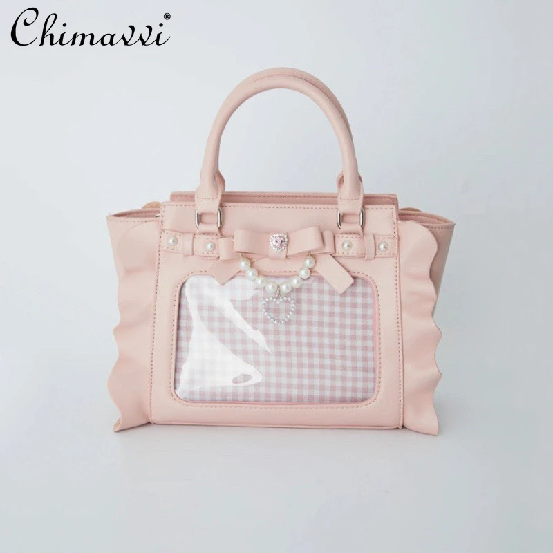 Borse a tracolla giapponesi Anjrouge Mine 2024 New Sweet Cute Bow Pearl Pendant Lace Mini Bags Girls Lolita Kawaii Hand Bags