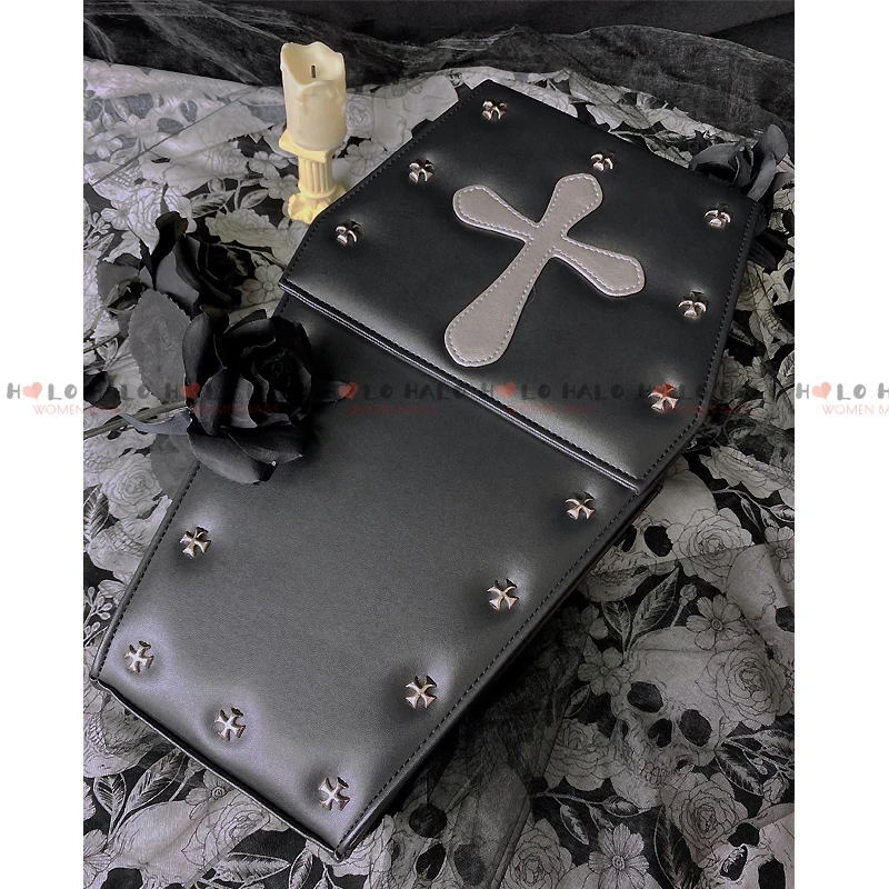 Gothic Vampire w kształcie trumienki plecaki damskie 3 sposoby Punk Lolita torby szkolne torba Crossbody dziewczyna Dark Halloween torebka na ramię