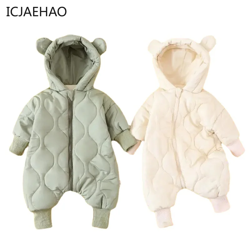 

2024 Newborns Hooded Jumpsuit Winter Boys Girls Overalls for Children Cotton Rompers Baby Clothes 0 24 Months Infants Bodysuits