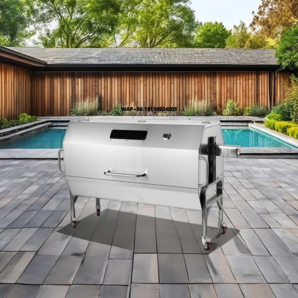 Outdoor Spit Gas BBQ Grill Adjustable Height with Electric Motor Rotisserie Roast for Whole Pig Max Load 60kg Commercial Use