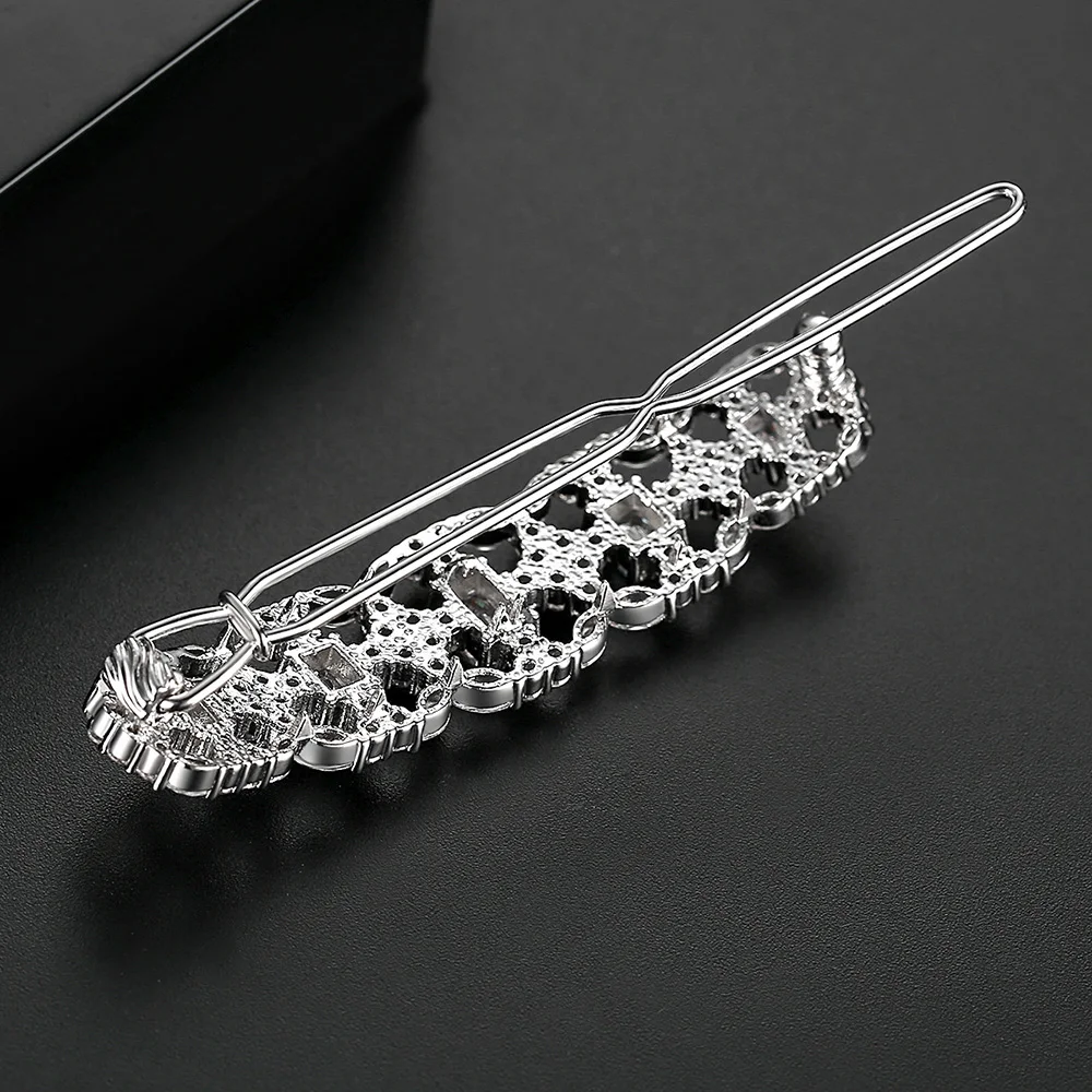 LUOTEEMI Geometric Zircon Hair Clips Korean Fashion Luxury Full Of CZ Wedding Bridal Hair Jewelry For Girls Styling Accessories