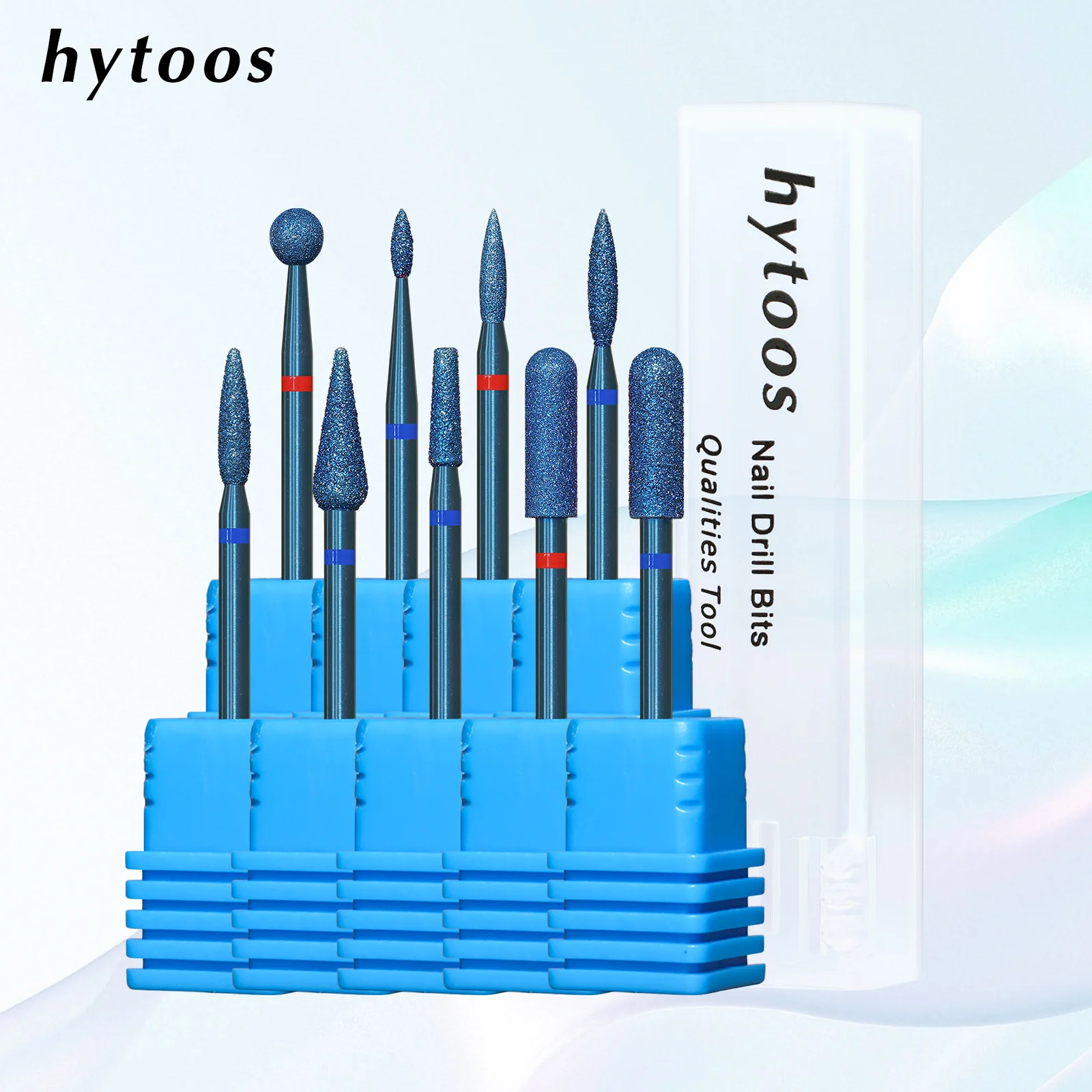 HYTOOS Diamond Nail Drill Bits Blue Coating Multi Shape Cuticle Cleaner for Dead Skin Removal Nail Prep Electric E File Manicure