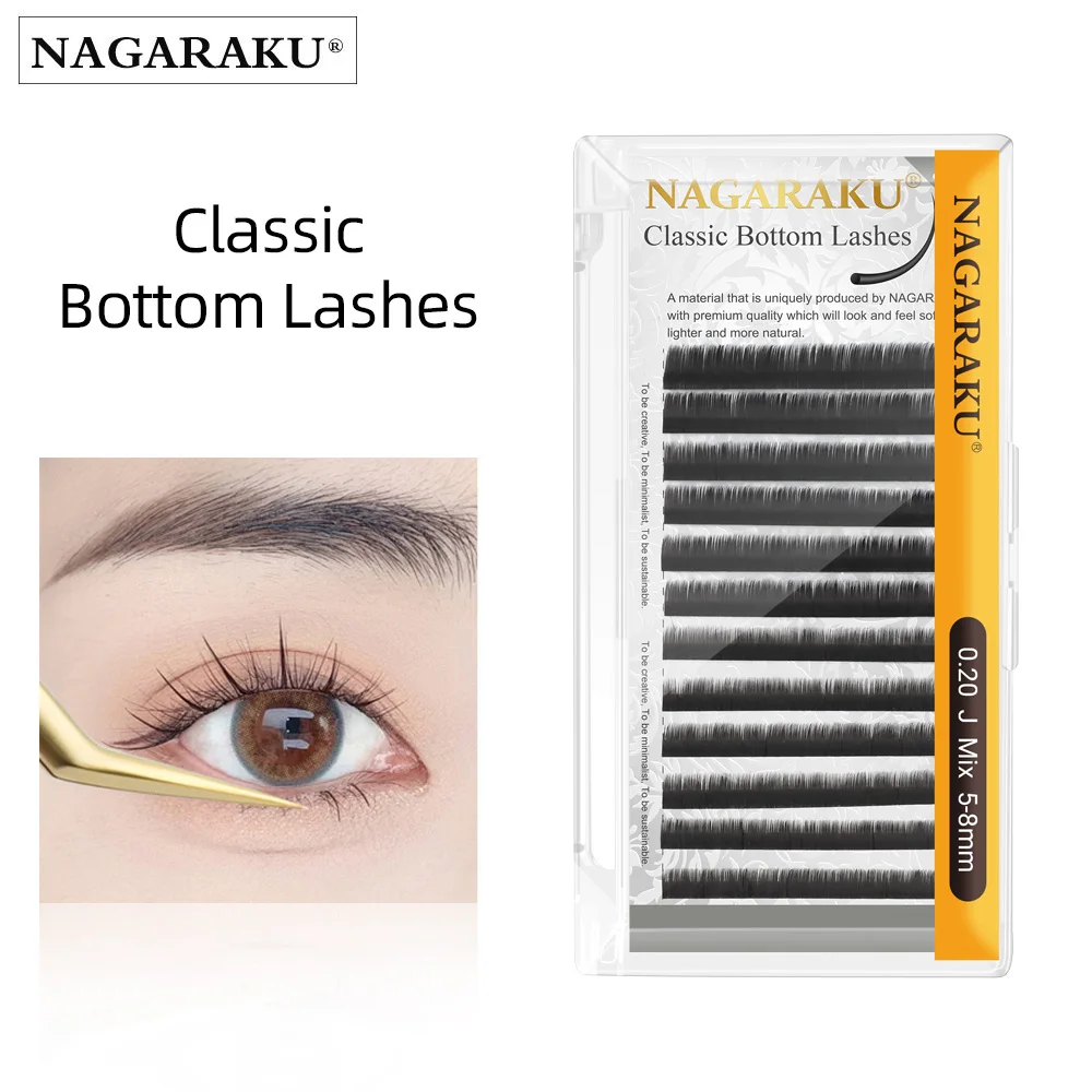 NAGARAKU Bottom Eyelashes Matte Black 0.10 J Curl 5mm 6mm 7mm 8mm Mix Eyelash Extension Underlash Makeup Tools