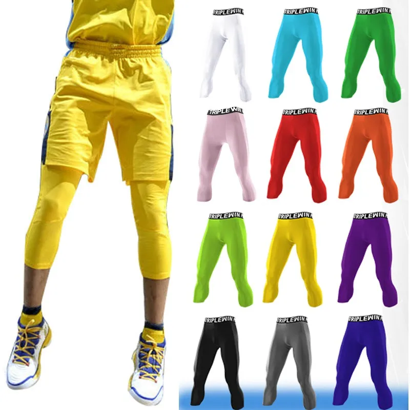 Men GYM Capri Running Tights Pants Kids Children Basketball Football Soccer Fitness Exercise Sport 3/4 Cropped Legging Short J23