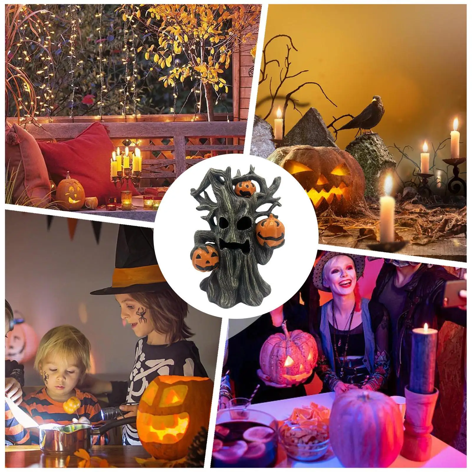

Halloween Pumpkin with Skull Tree Halloween pumpkin tree sculpture ornaments Resin Pumpkin Figurine Spooky Home Decoration