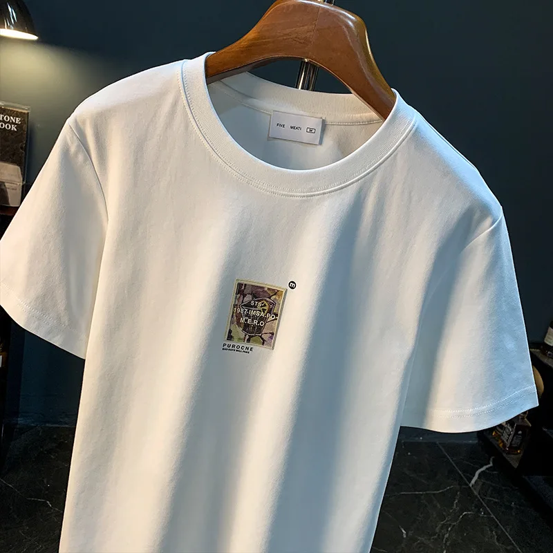 تيشيرت بأكمام قصيرة للرجال في الصيف، رفيع، ممتص للعرق، مسامي، كبير الحجم، فضفاض، بسيط، عصري للرجال