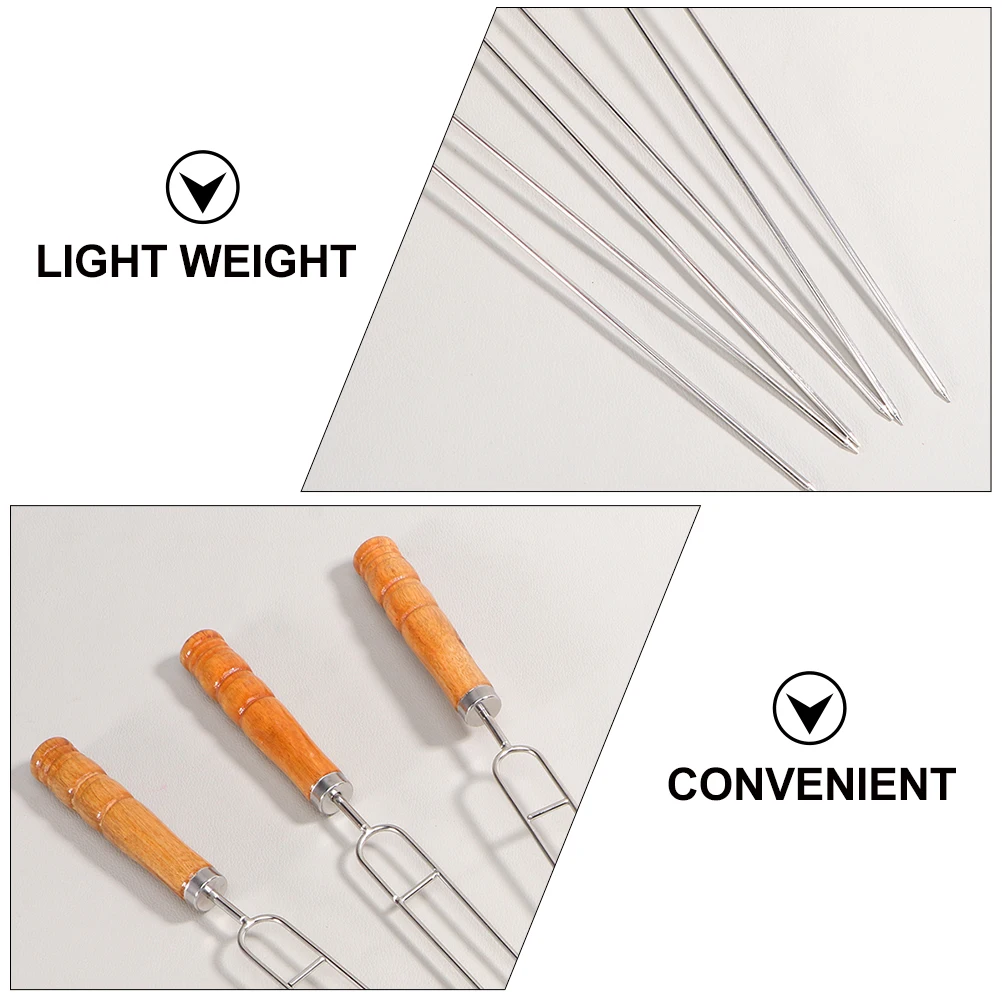 

5Pcs StainlessSteel Forks WoodH Rotatable360Degrees Lightweight Camping BBQTools Sausages HotDogs Vegetables