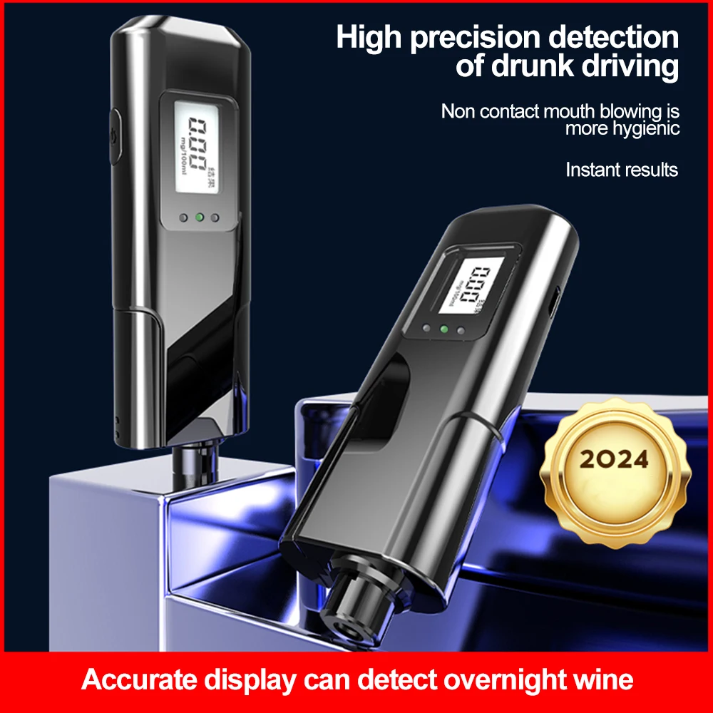 Precision Handheld Digital Breathalyzer Rechargeable Alcohol Tester Type-C Charging LED Display Portable Blowing Tester Detector