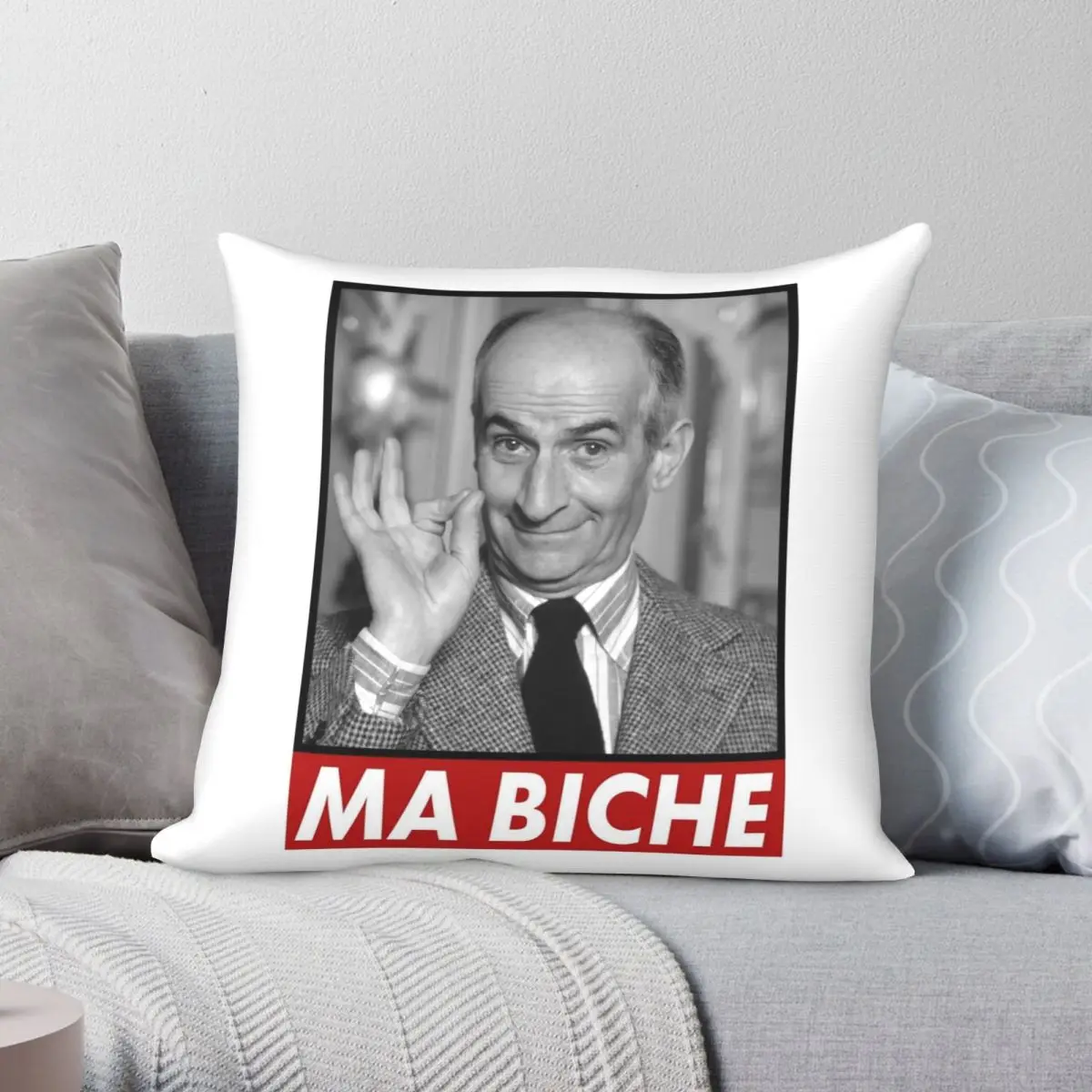 Louis De Funes Ma Biche Design Pillowcase Polyester Linen Velvet Creative Zip Decor Pillow Case Bed Cushion Case