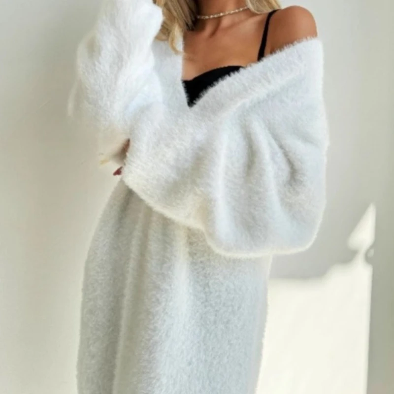 

Artificial Mink Cashmere Cardigan 2025 Autumn and Winter Long Solid Color Loose Lazy Wind Women's Sweater Coat