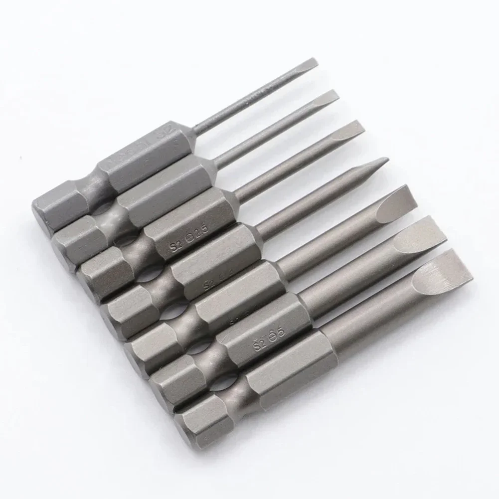 7pcs 50mm Flat Head Slotted Tip Screwdriver Bit 1/4 Inch Hex Magnetic ScrewDrivers Bits Hand Tools SL1.6 2.0 2.5 3.0 4.0 5.0 6.0