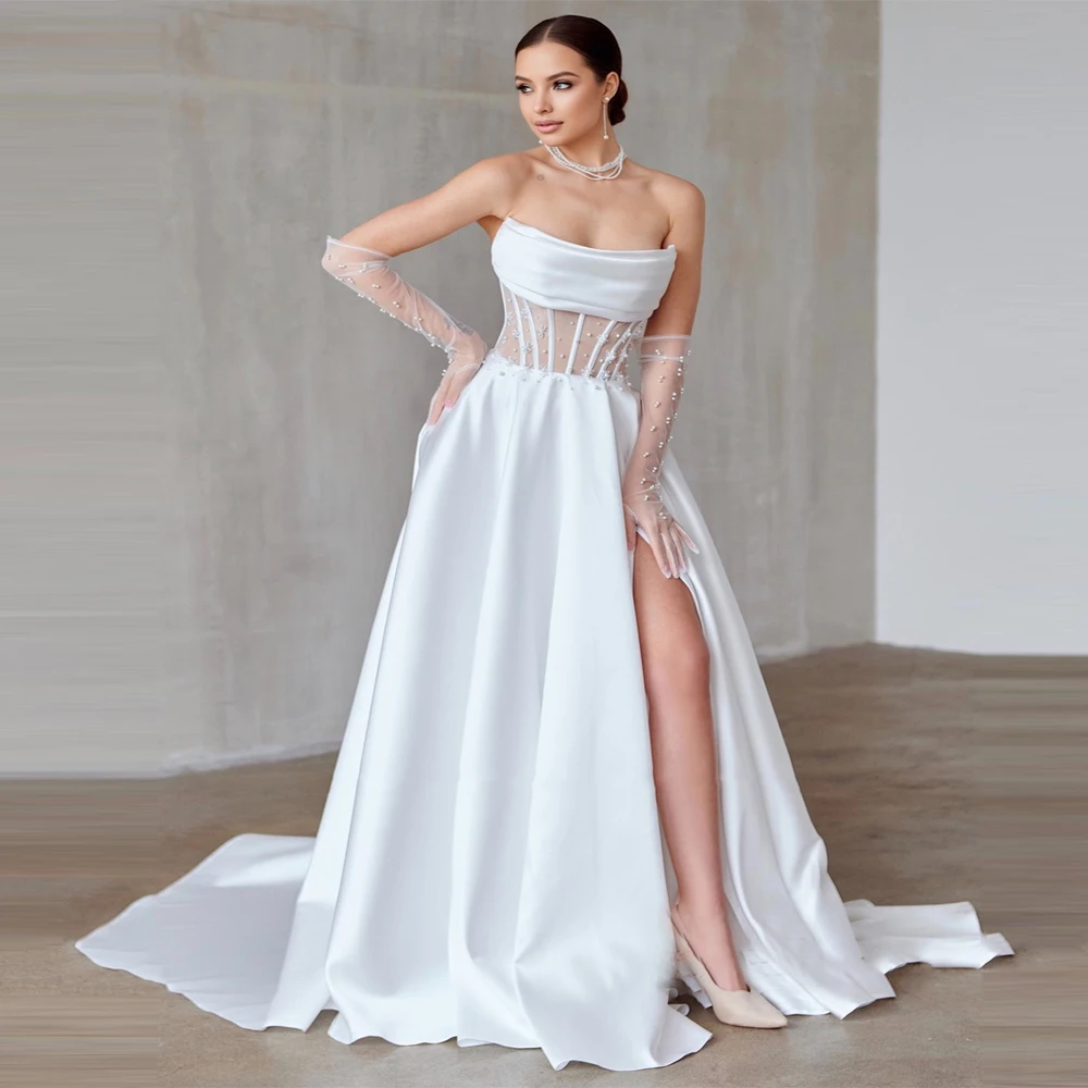 Belo a linha vestidos de casamento feminino simpe cetim vestidos de noiva bola de noivado vestidos de novias personalizado sem luvas