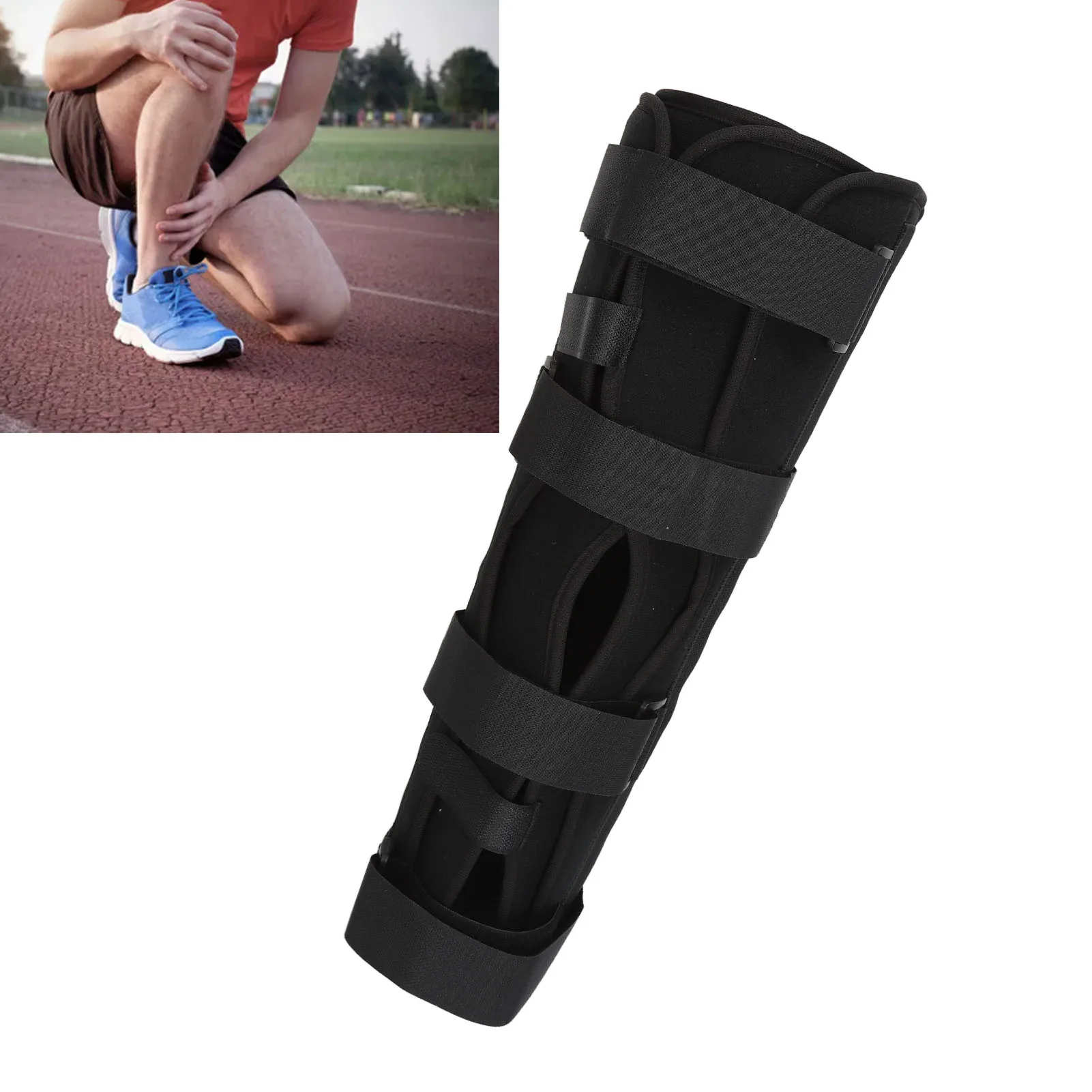 Knee Immobilizer Composite Fabric and Aluminum Alloy Adjustable 3 Panels Knee Splint Postoperative Recovery Knee Brace