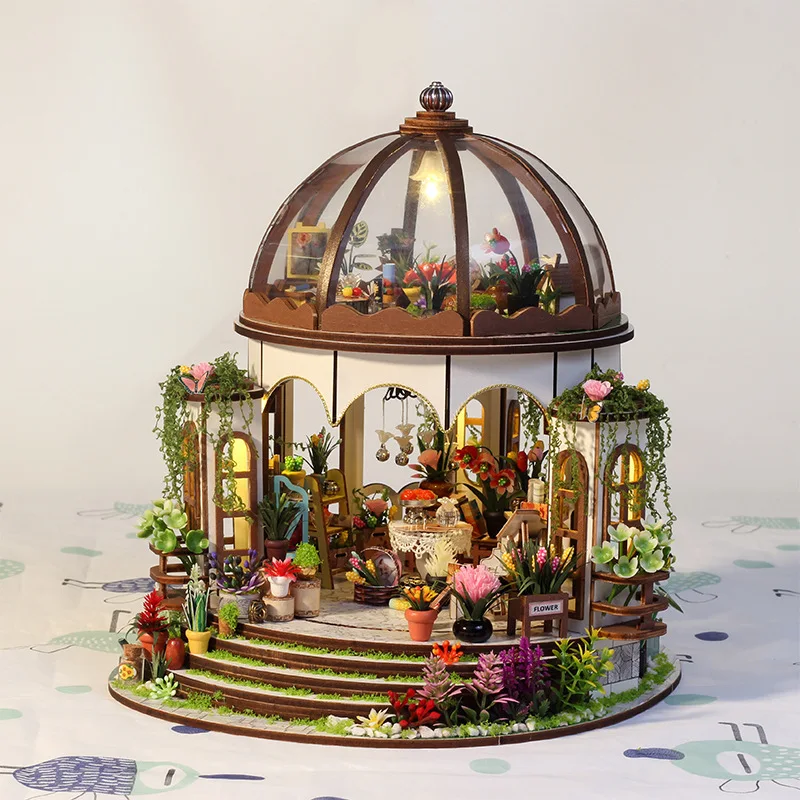 

Sky garden flower house handmade hut model cross-border building DIY assembly toy book stand