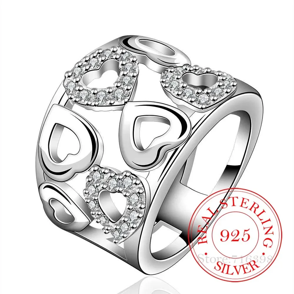 Anillos de dedo para pulgar con forma de corazón de cristal de Plata de Ley 925 para mujer, anillo de dedo grande y ancho para joyería de fiesta Unisex, el mejor regalo para mamá y hombre