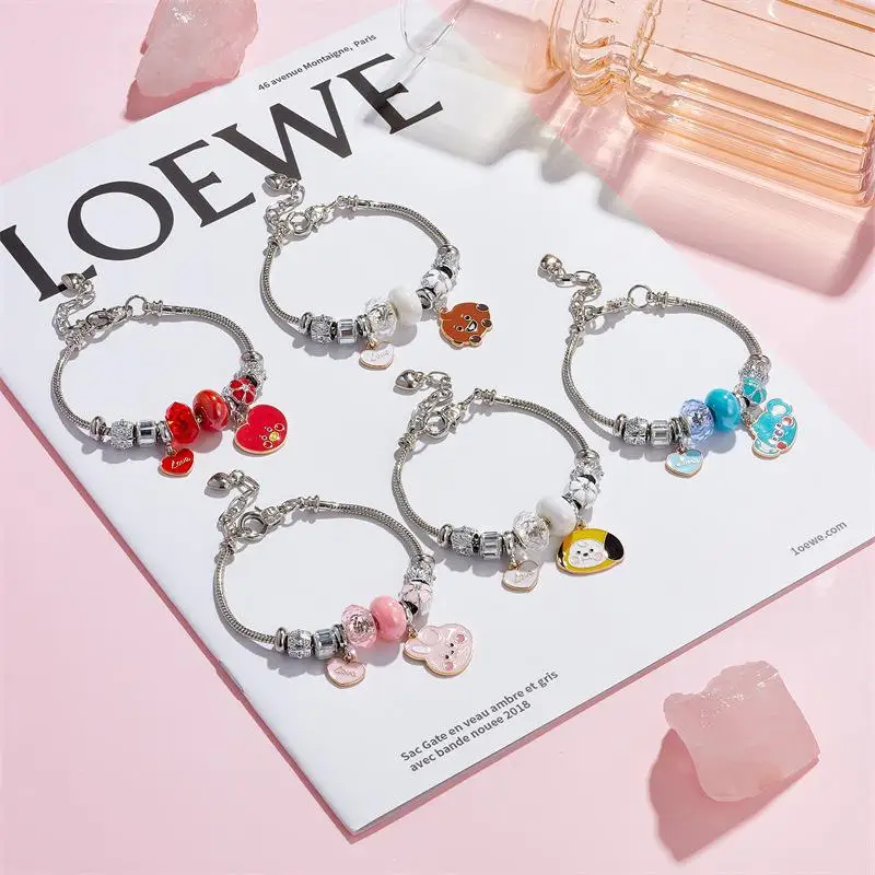 New Bt21 Small Animal Jewelry Bracelet Kawaii Cartoon Couple Bracelet Love Pendant Snake Bone Chain Boy Girl Cute Christmas Gift