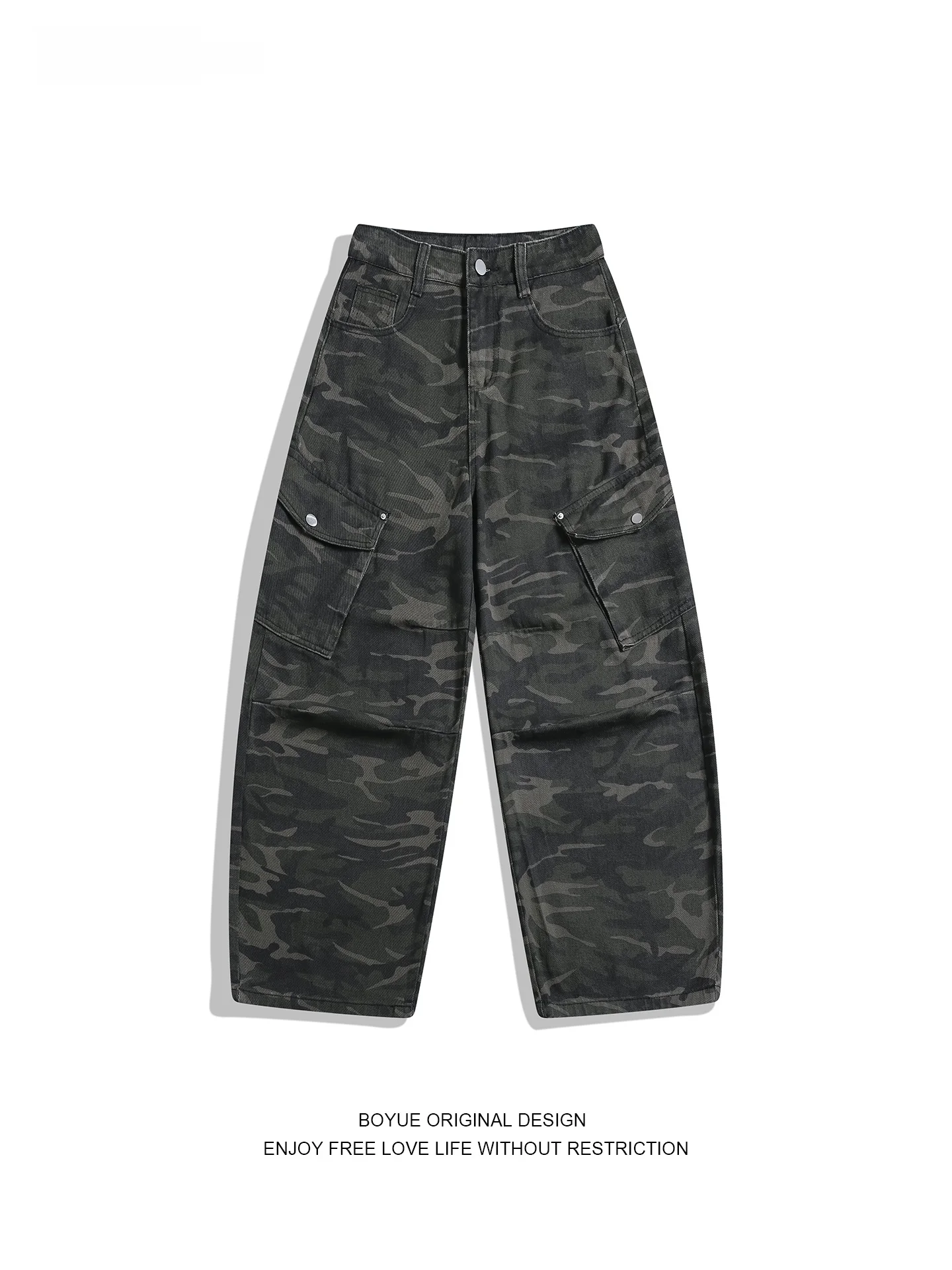 

Джинсы BOYUE в американском ретро-стиле с камуфляжным принтом, мужские свободные брюки с широкими штанинами, женская рабочая одежда, свободные длинные брюки...
