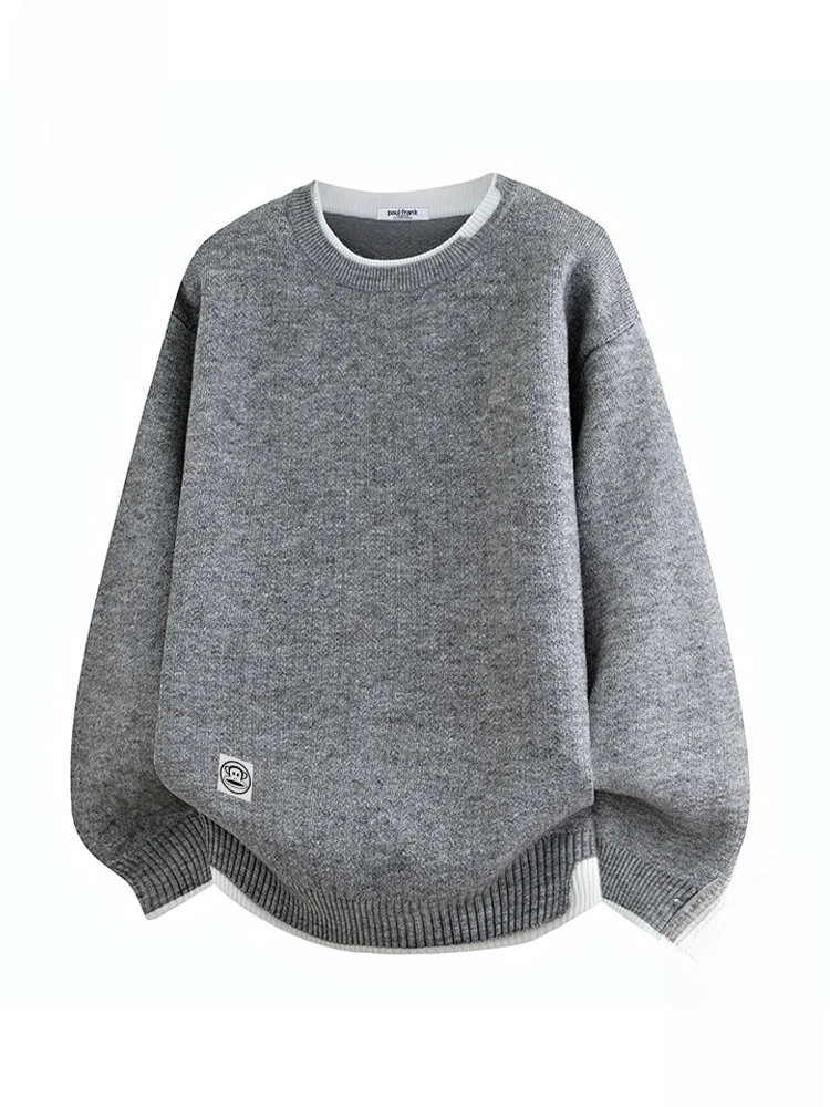 

Мужской вязаный свитер Paul Frank с эффектом двухслойности, утепленный, свободного кроя, повседневный, осенне-зимний, модный, с цветовыми блоками