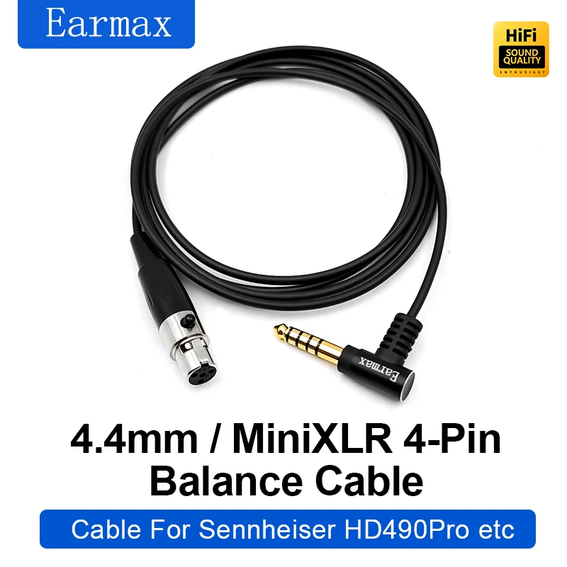 Earmax For Sennheiser HD490 Pro Plus Replaceable 4.4mm Jinbao Single Crystal Copper Balance Wire Four Pin MINI XLR Upgrade Cable