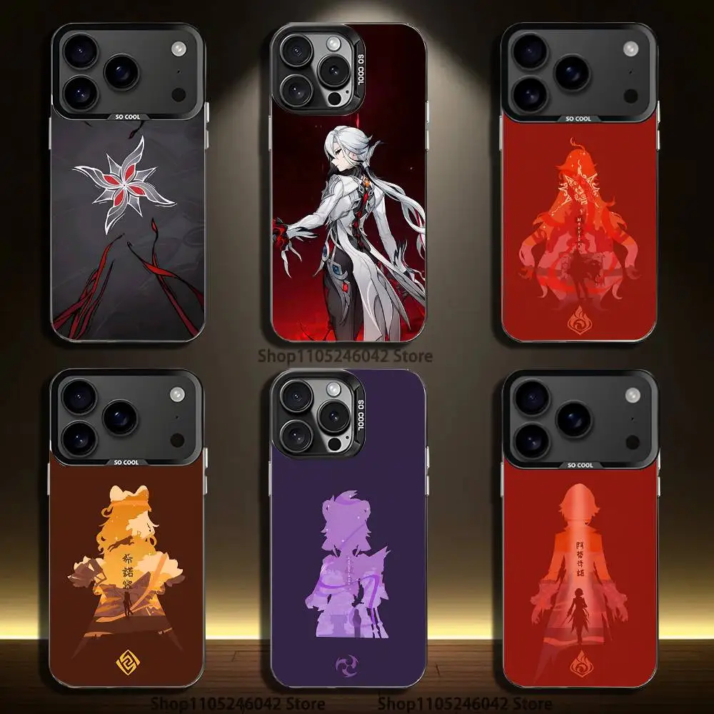 

G-Genshin Impact Arlecchino Phone Case For iPhone 17,16,15,14,13,12,11,Pro,XS,Max,Plus,Mini,SE4,E Black Matte Shockproof Cover