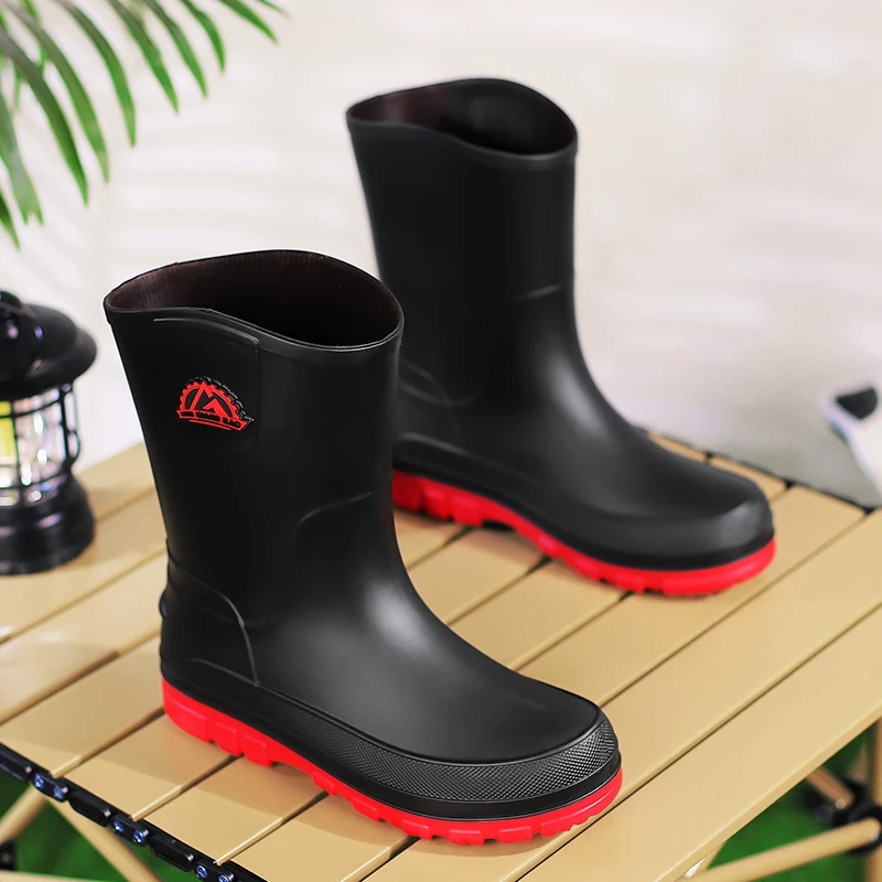 

Водонепроницаемые и противоскользящие мужские резиновые сапоги, резиновая обувь, рабочая защитная обувь, мужская плюшевая обувь для воды, кухонная обувь с цветными блоками