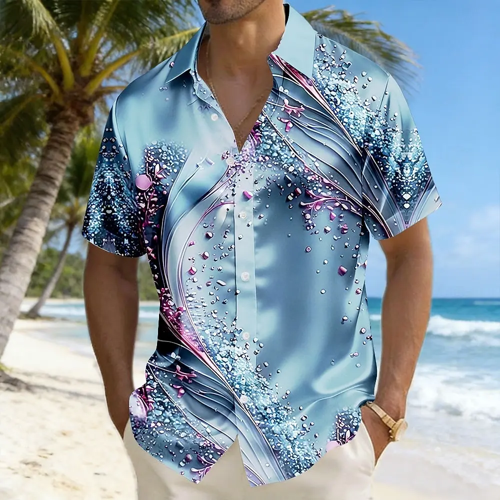 

Men's Geometric Waves Abstract Art Shirt Short Sleeve Fashion Casual Daily Vacation Summer Spring 3D Print Button Up Shirts