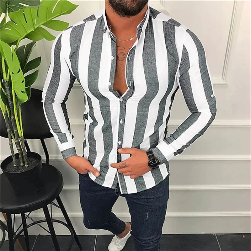 

Luxury men's shirts trendy single-breasted shirts casual striped pattern printed long-sleeved tops men's party ball tops S-6XL