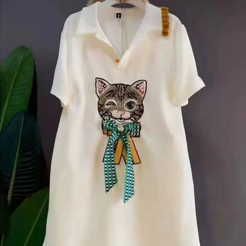 Korean Sweet Turn-down Collar Spliced Blouse Button Casual Printed Female Summer Stylish Bow Three-dimensional Decoration Shirt