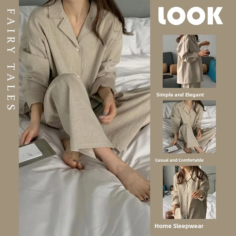 Pure Cotton Spwear Women's Long Sve Casual Large Size High-End  Color Full Cotton Home Clothes Set Outdoor Wear image 3