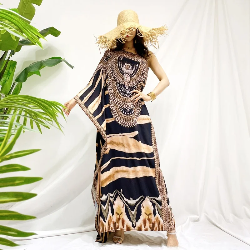 مثير غير متناظرة الكتف طويل الصيف الدكتور المرأة الراقية التخسيس شاطئ Vaion بحر ن طباعة فضفاضة الخصر با... #2