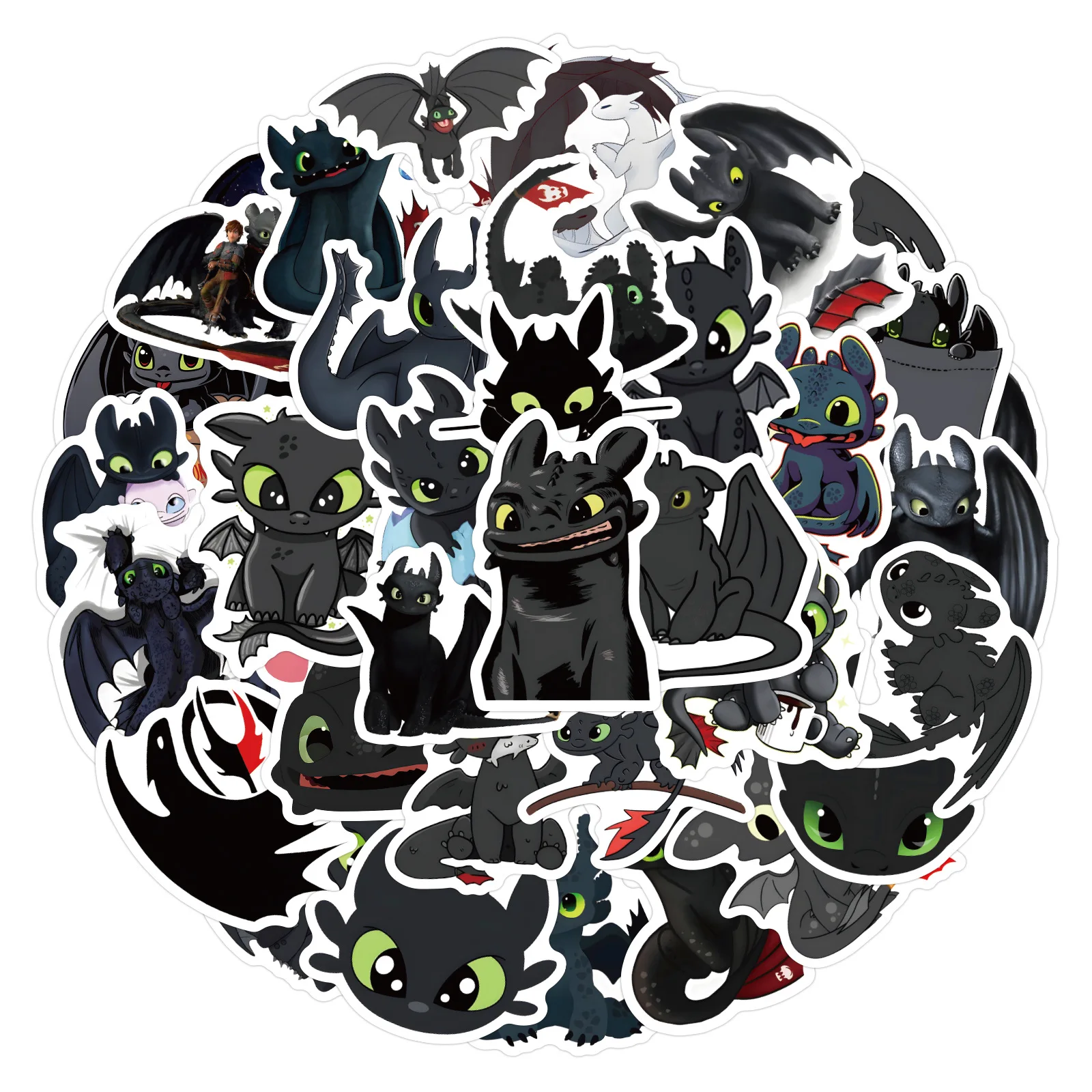 50PCS Cartoon Toothless Stickers Black Dragon DIY Stickers Scrapbooking Phone Luggage Skateboard Waterproof Decals