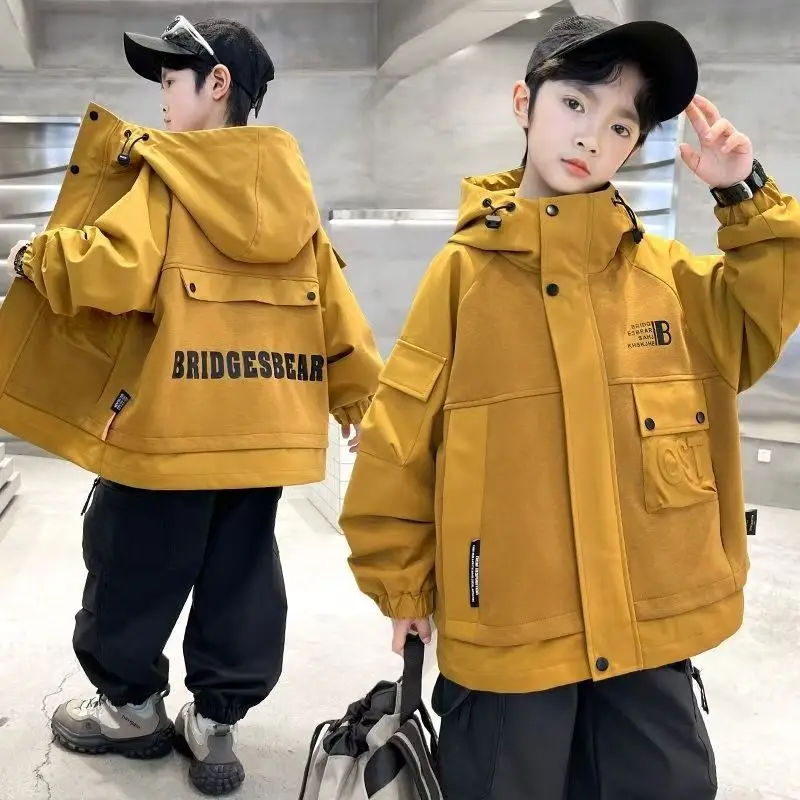 

Spring Autumn Outerwear Kid Boys Jackets Zipper Hooded Long Sleeve Children Windbreak Top Casual Exterior Teen Boys Coats 5-14Y