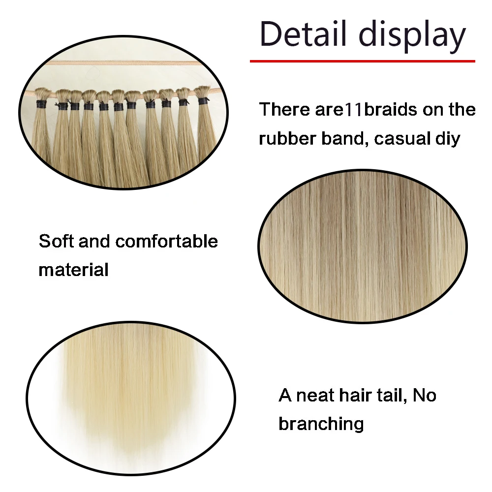 24 Inch Synthetic Ponytail Extensions Black Natural Braided Pony Tail Hairpiece Long Straight Rubber Band Hair For Women