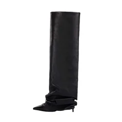 2023 New Fashion Slender Heels Knee Length Women's Boots Pointed Sleeve Skirt Boots Autumn and Winter Women's Long Boots